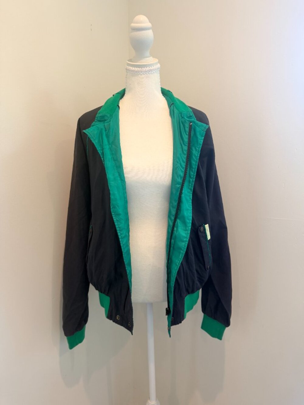 Vintage Clarendon Reversible Bomber Jacket Gray Green Colorblock Windbreaker L/M